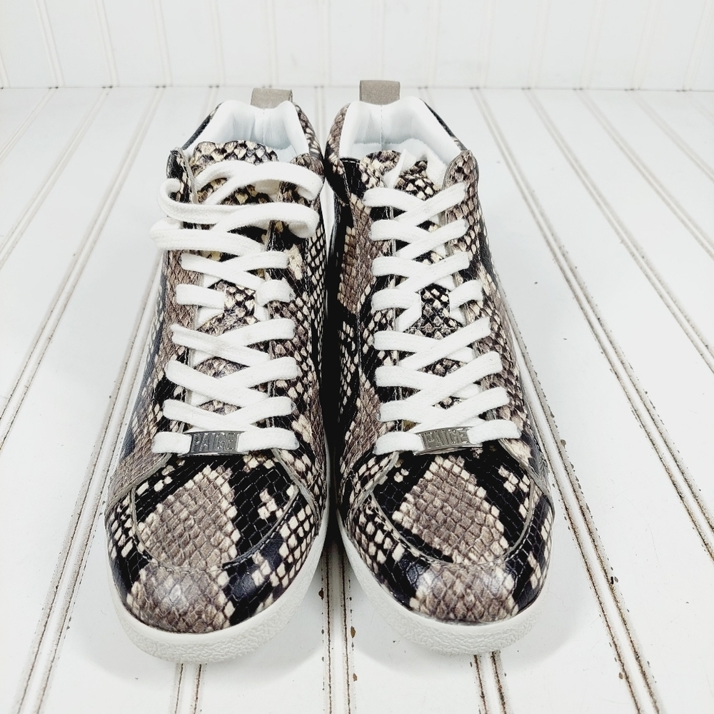 NEW PAIGE Annie Snake Embossed Mid Top In Black/ White Multi Sneakers M512 - Picture 3 of 12